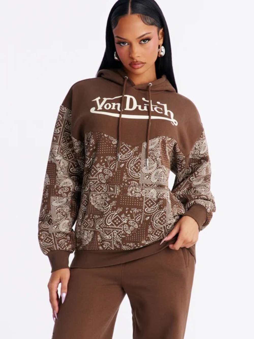 New Von Dutch Paisley Wild West Oversized- Hoodie Brown Size XS Sold By FN